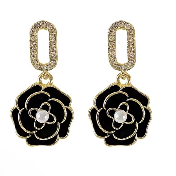 Jewelry - Black Camellia Flower Earrings